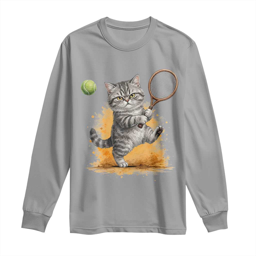 Funny Grumpy Cat Tennis Player Long Sleeve Shirt Gift For Tennis Fans - Wonder Print Shop