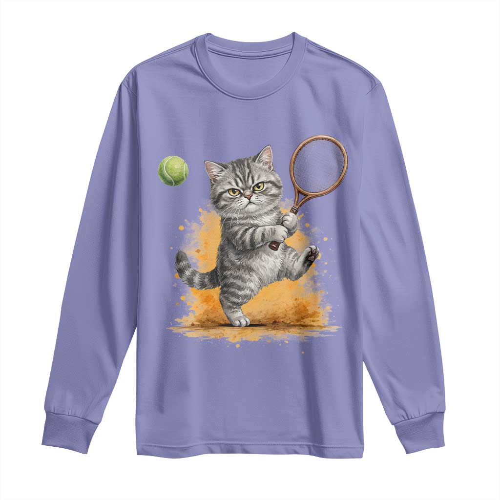 Funny Grumpy Cat Tennis Player Long Sleeve Shirt Gift For Tennis Fans - Wonder Print Shop
