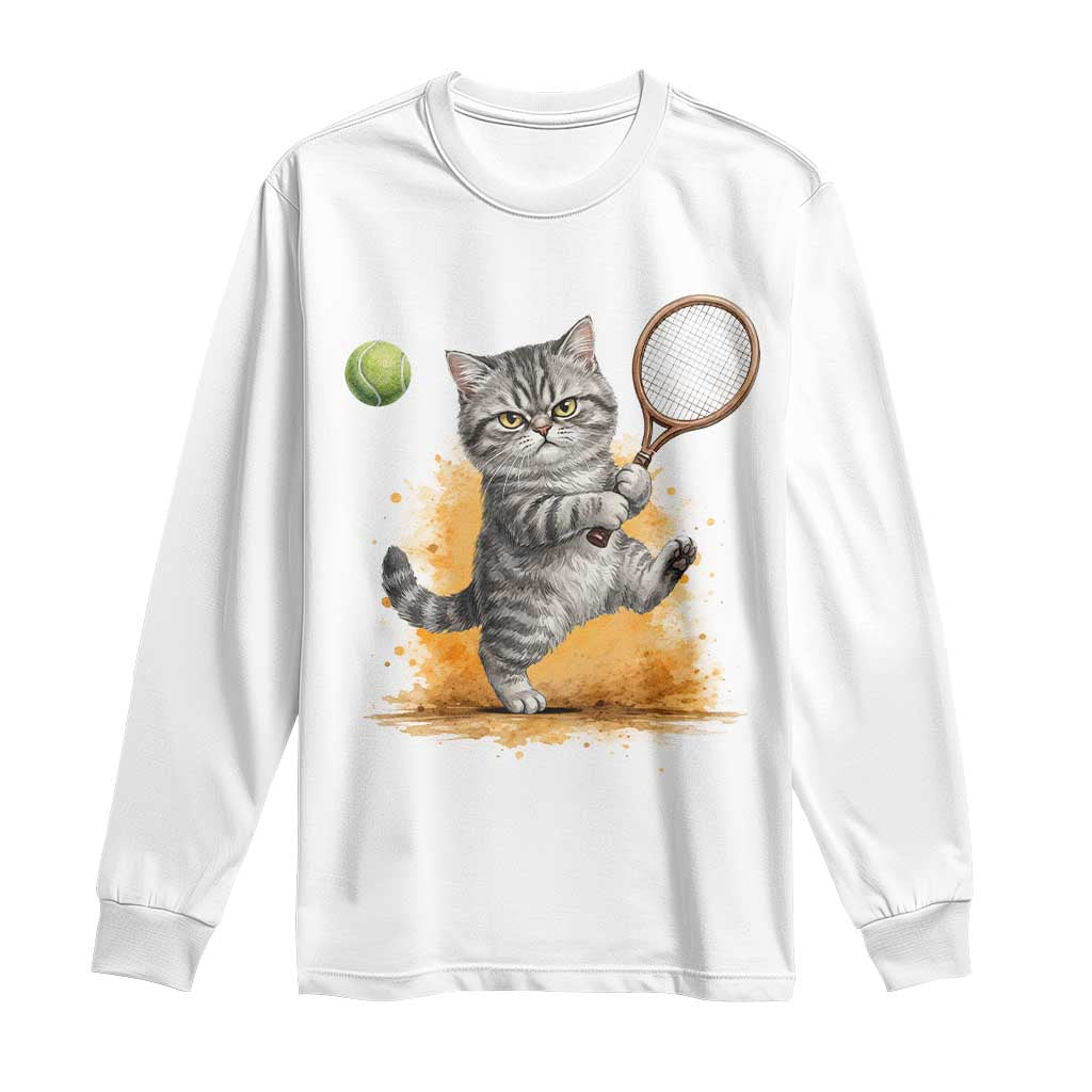 Funny Grumpy Cat Tennis Player Long Sleeve Shirt Gift For Tennis Fans - Wonder Print Shop
