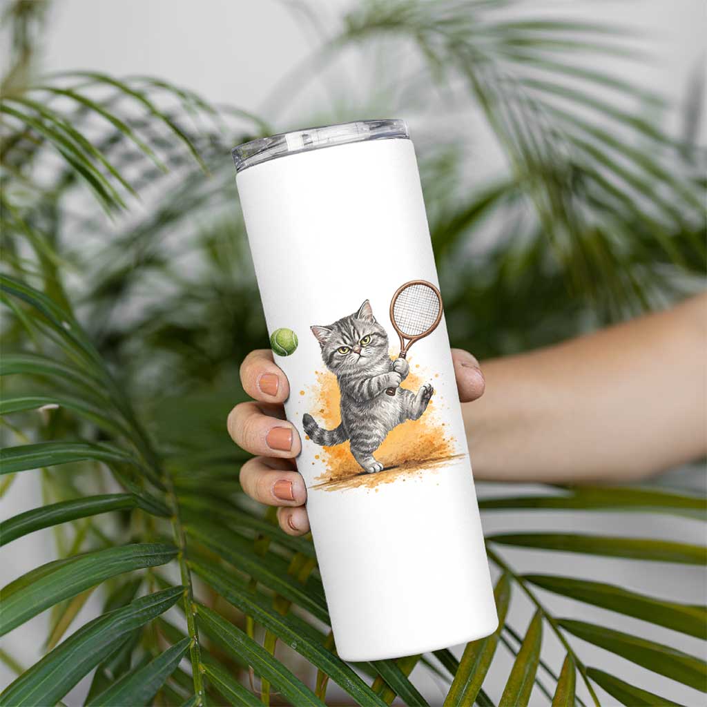 Funny Grumpy Cat Tennis Player Skinny Tumbler Gift For Tennis Fans - Wonder Print Shop