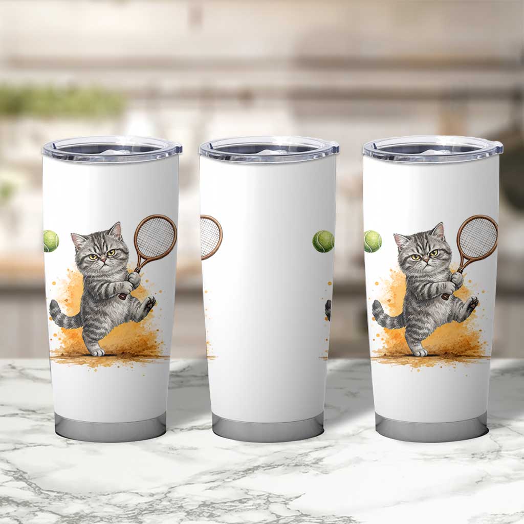 Funny Grumpy Cat Tennis Player Tumbler Cup Gift For Tennis Fans - Wonder Print Shop