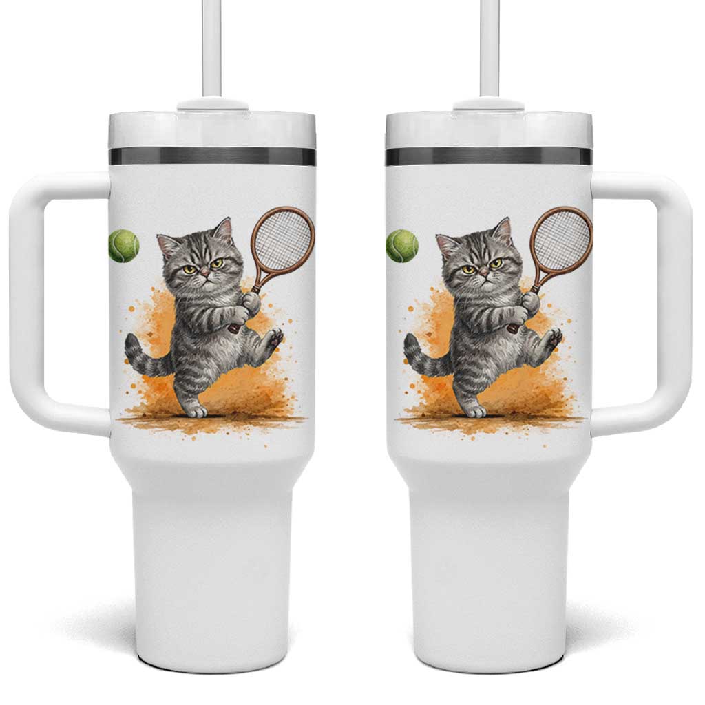 Funny Grumpy Cat Tennis Player Tumbler With Handle Gift For Tennis Fans - Wonder Print Shop