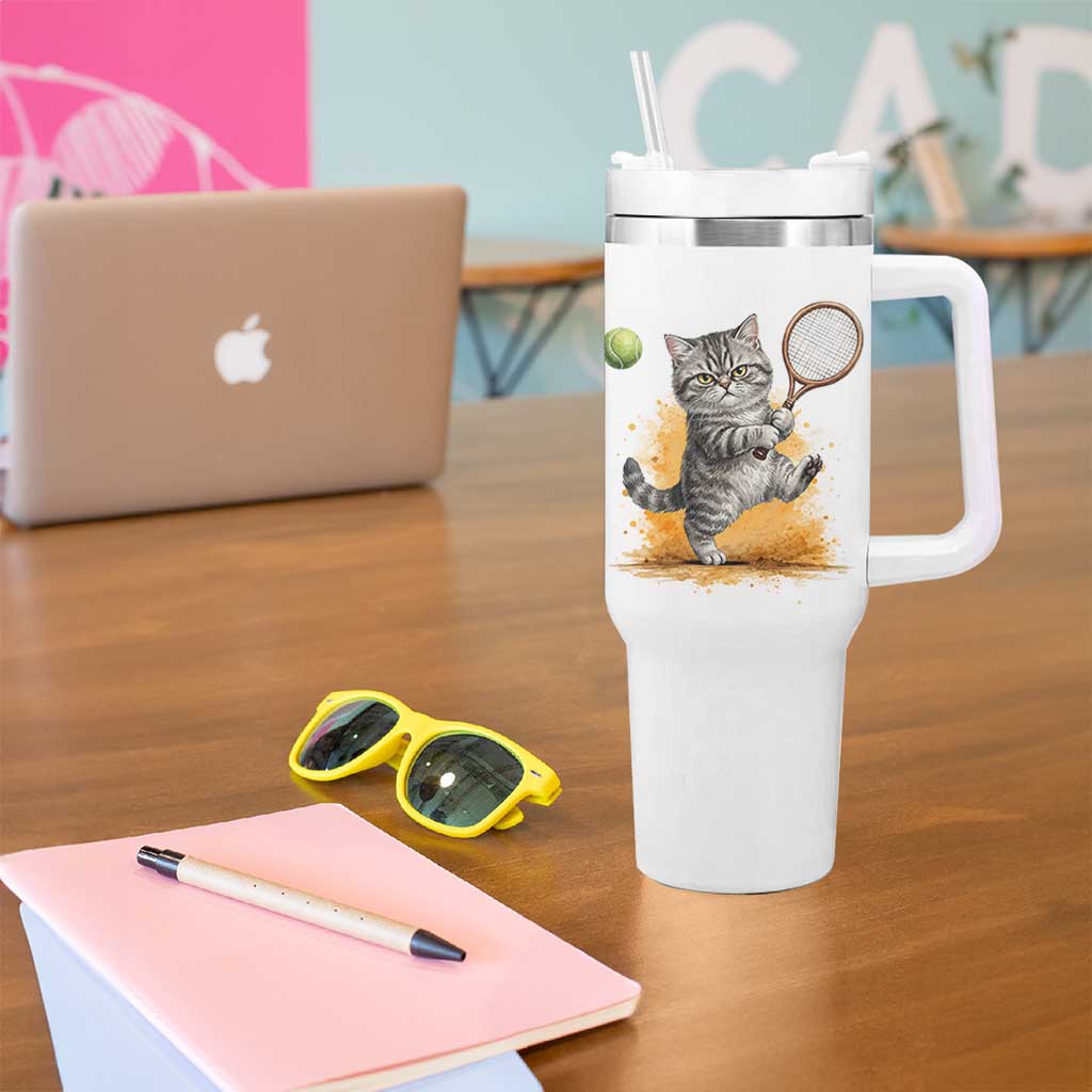 Funny Grumpy Cat Tennis Player Tumbler With Handle Gift For Tennis Fans - Wonder Print Shop