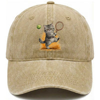 Funny Grumpy Cat Tennis Player Washed Cotton Baseball Cap Gift For Tennis Fans