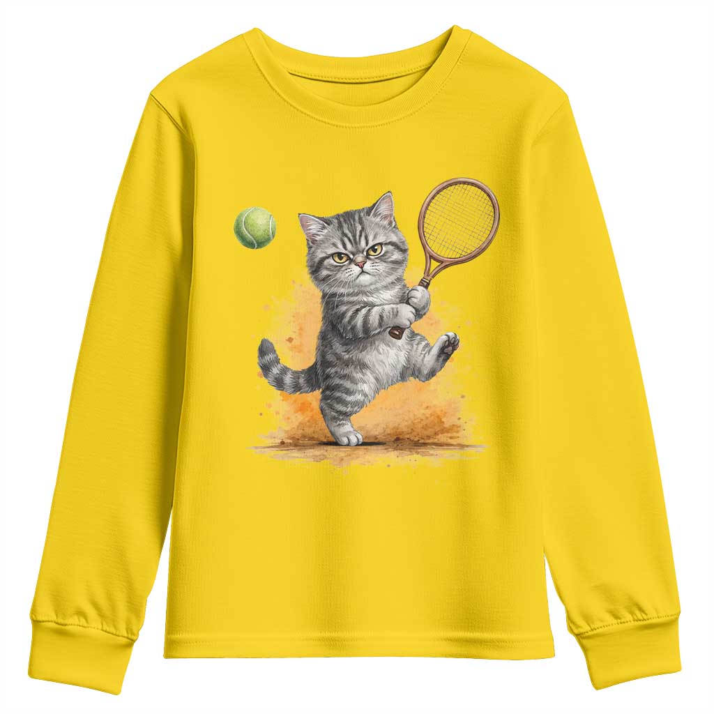 Funny Grumpy Cat Tennis Player Youth Sweatshirt Gift For Tennis Fans - Wonder Print Shop