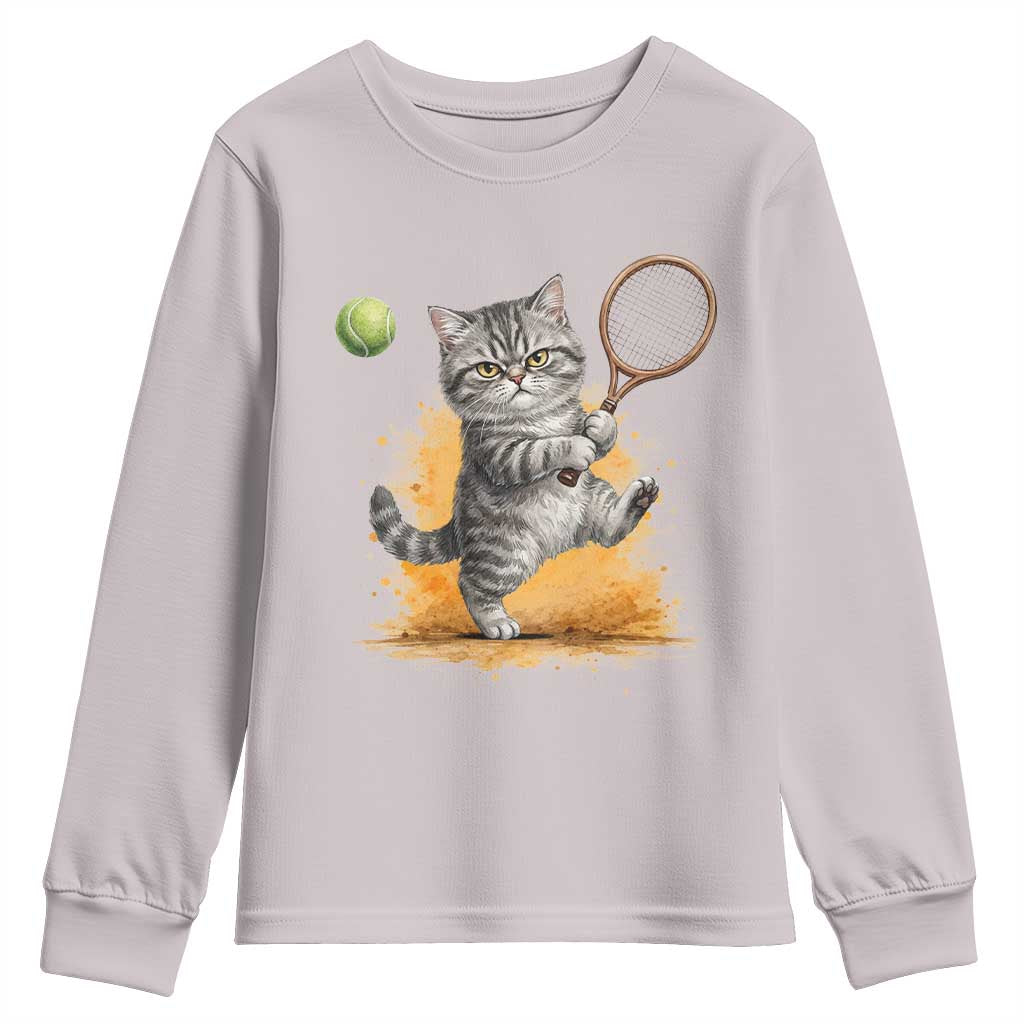Funny Grumpy Cat Tennis Player Youth Sweatshirt Gift For Tennis Fans - Wonder Print Shop