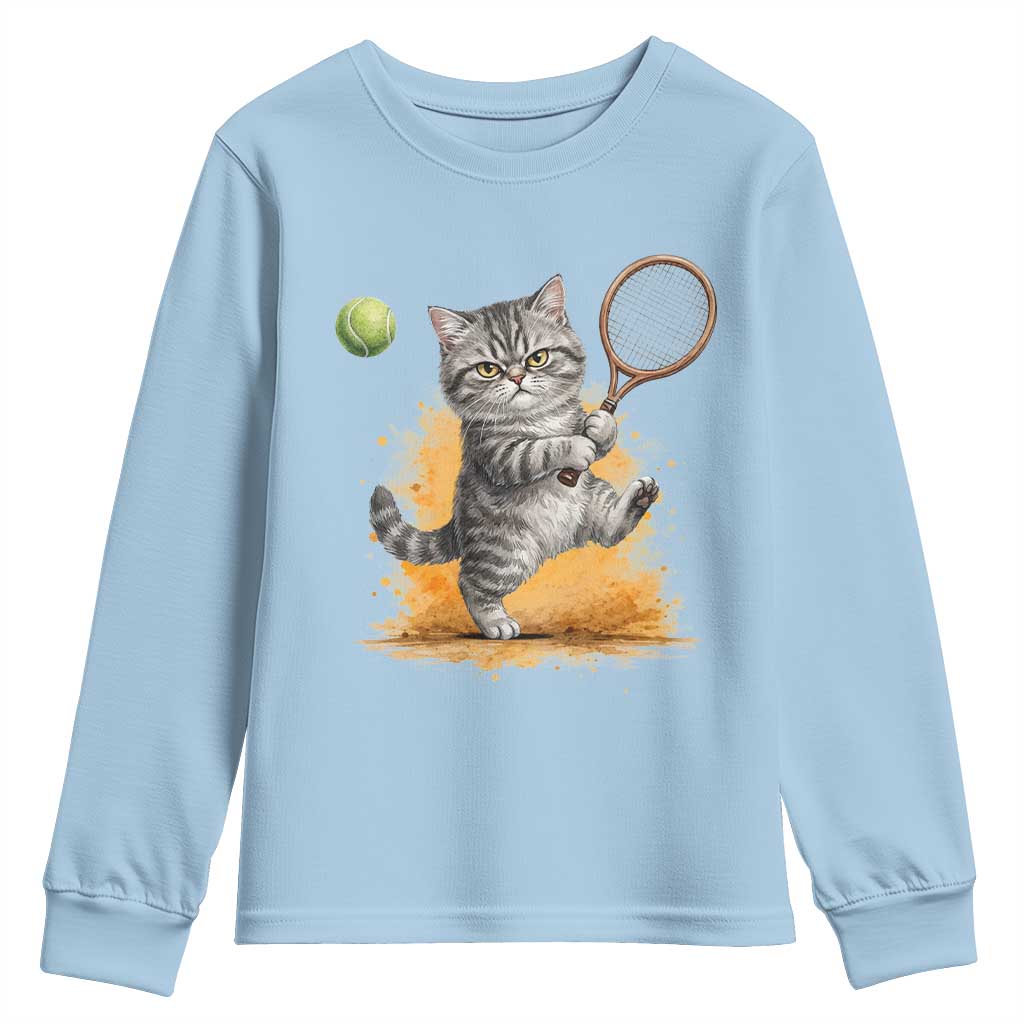 Funny Grumpy Cat Tennis Player Youth Sweatshirt Gift For Tennis Fans - Wonder Print Shop