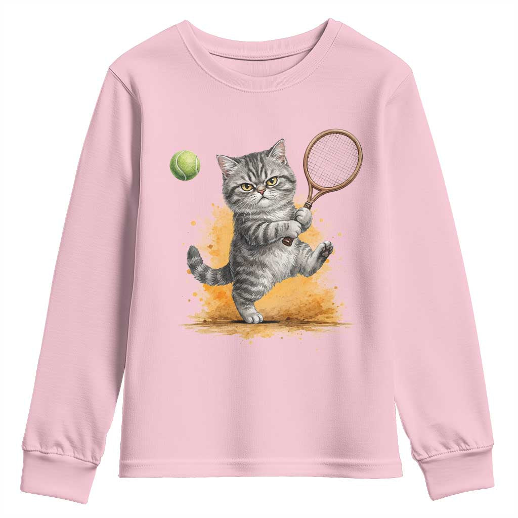 Funny Grumpy Cat Tennis Player Youth Sweatshirt Gift For Tennis Fans - Wonder Print Shop