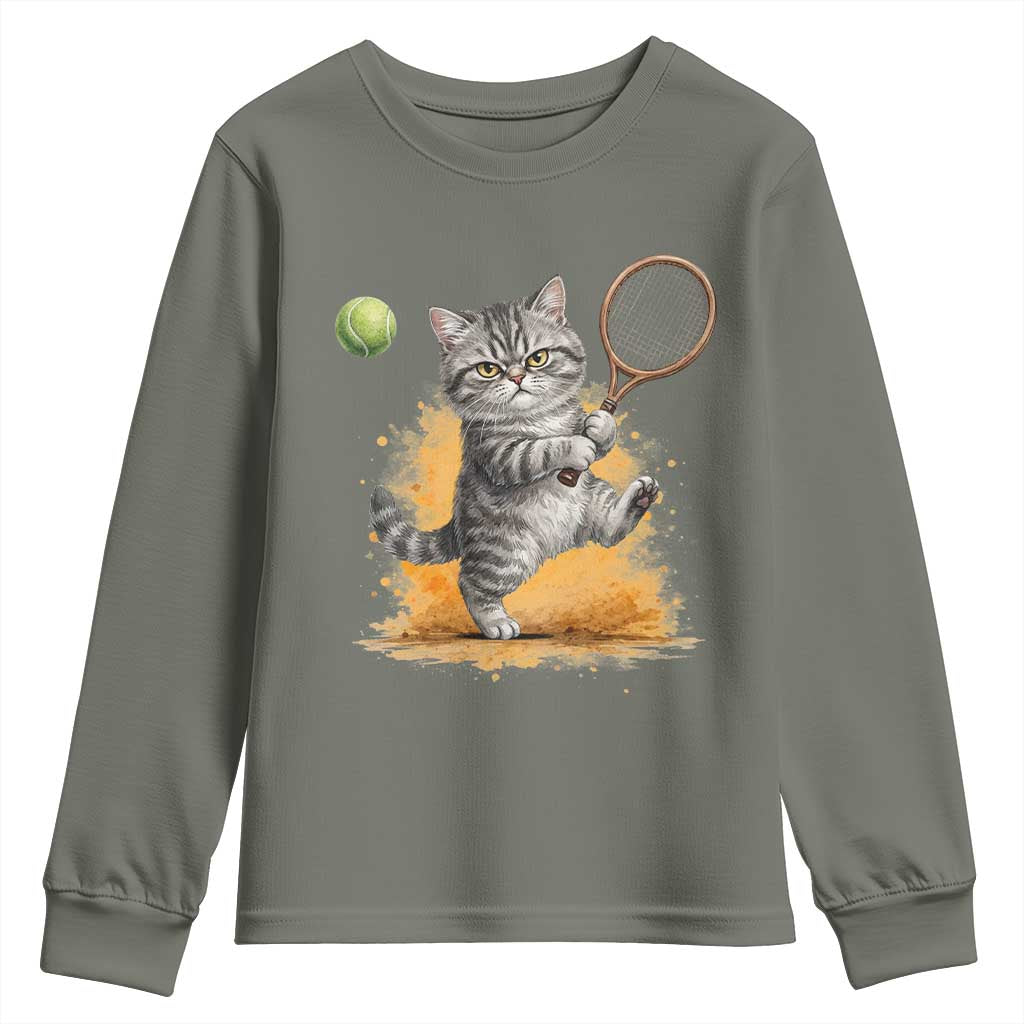 Funny Grumpy Cat Tennis Player Youth Sweatshirt Gift For Tennis Fans - Wonder Print Shop