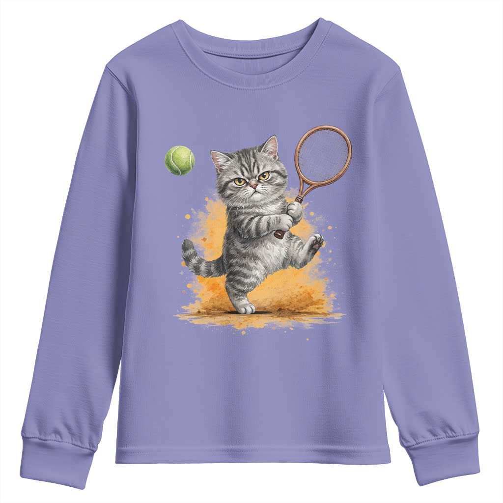 Funny Grumpy Cat Tennis Player Youth Sweatshirt Gift For Tennis Fans - Wonder Print Shop