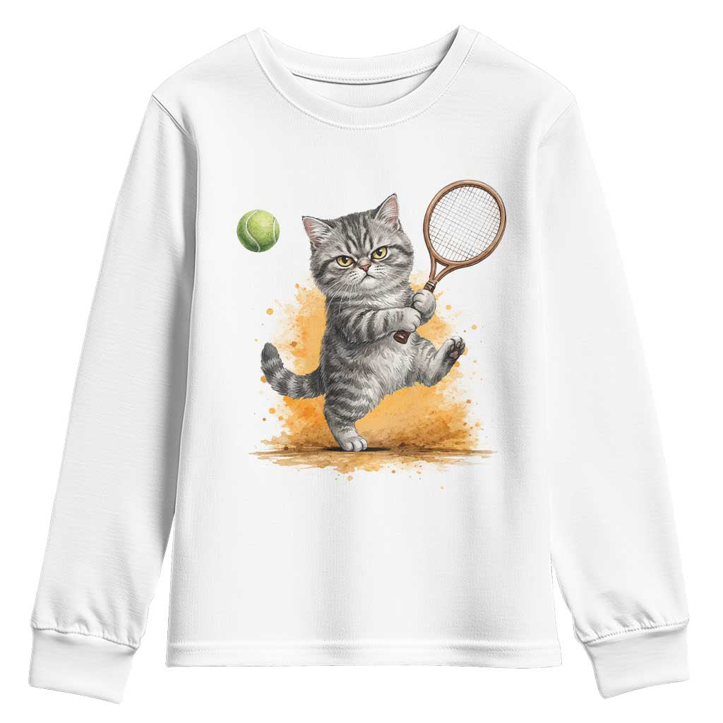 Funny Grumpy Cat Tennis Player Youth Sweatshirt Gift For Tennis Fans - Wonder Print Shop