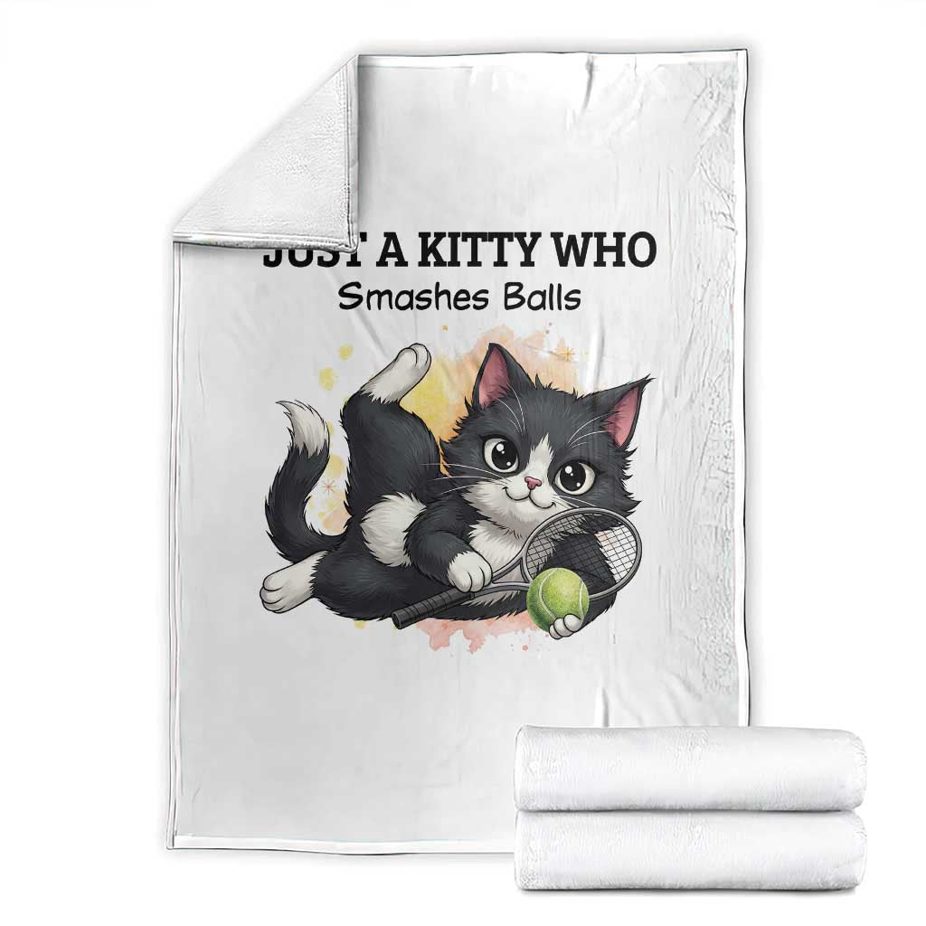 Just A Kitty Who Smashes Balls Throw Blanket Funny Tennis Cat Gift - Wonder Print Shop