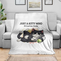 Just A Kitty Who Smashes Balls Throw Blanket Funny Tennis Cat Gift - Wonder Print Shop