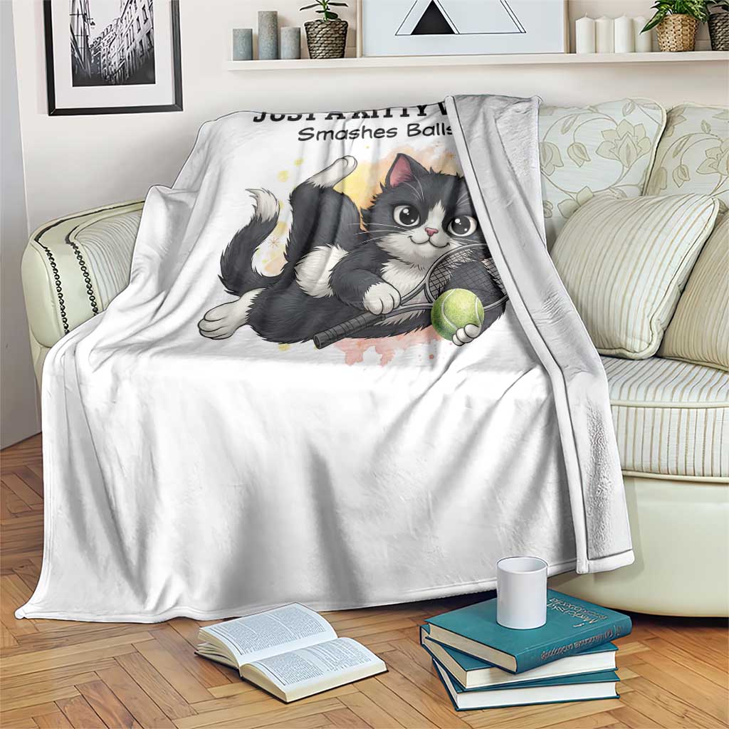 Just A Kitty Who Smashes Balls Throw Blanket Funny Tennis Cat Gift - Wonder Print Shop