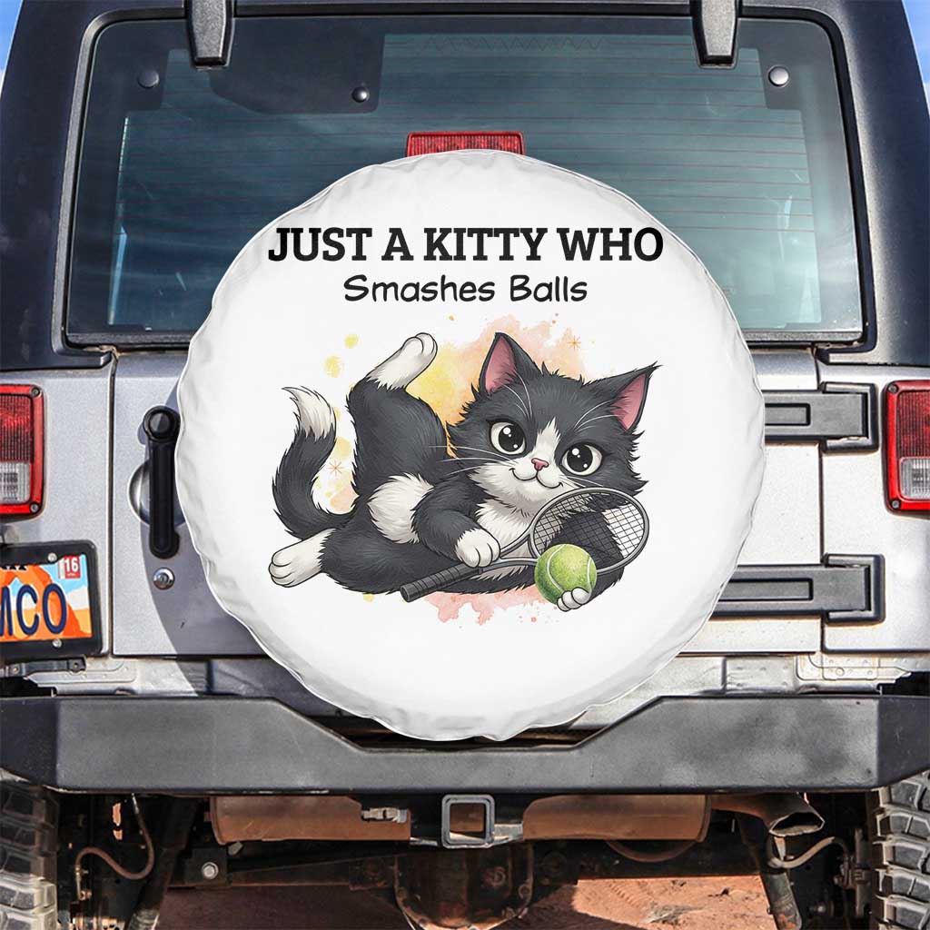 Just A Kitty Who Smashes Balls Spare Tire Cover Funny Tennis Cat Gift - Wonder Print Shop