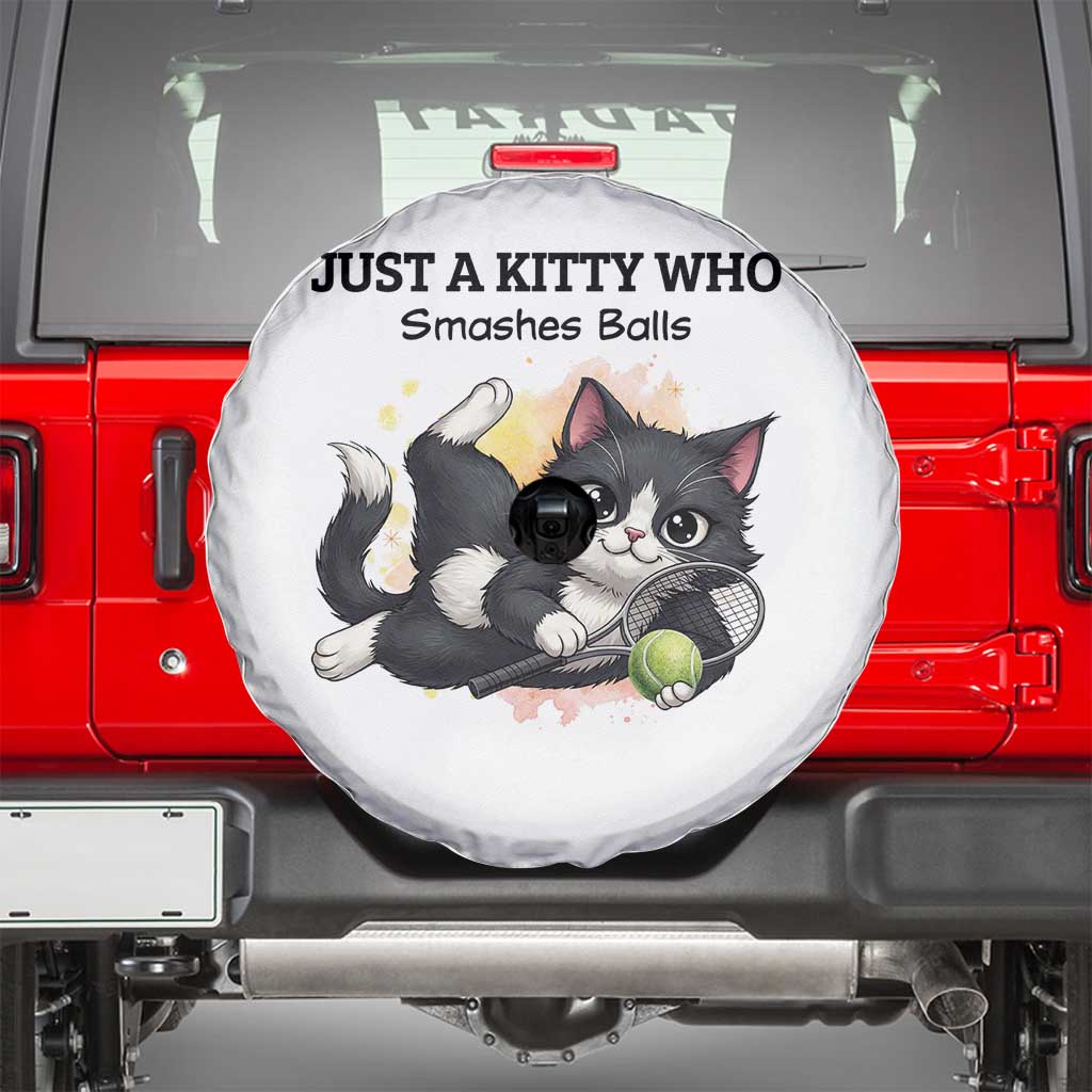 Just A Kitty Who Smashes Balls Spare Tire Cover Funny Tennis Cat Gift - Wonder Print Shop