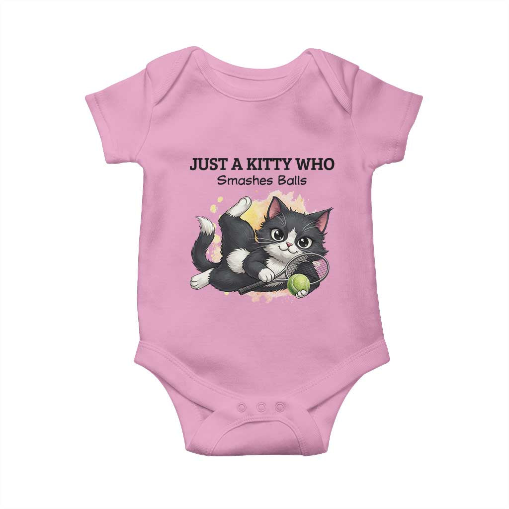 Just A Kitty Who Smashes Balls Baby Onesie Funny Tennis Cat Gift - Wonder Print Shop