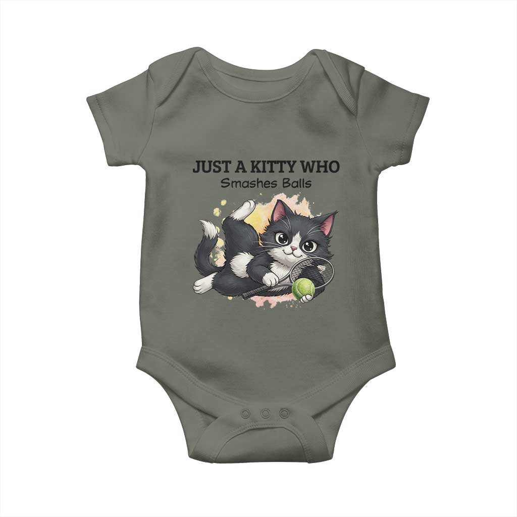 Just A Kitty Who Smashes Balls Baby Onesie Funny Tennis Cat Gift - Wonder Print Shop