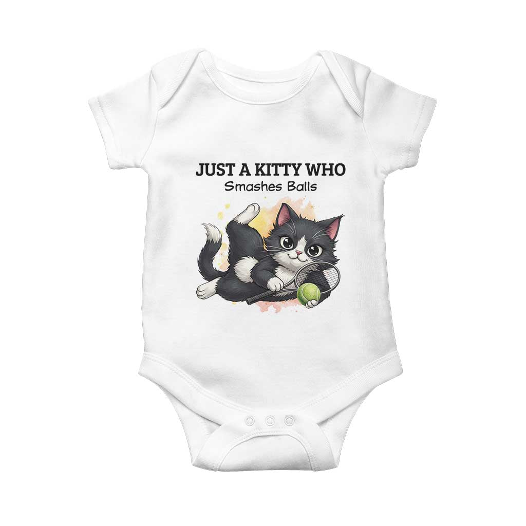 Just A Kitty Who Smashes Balls Baby Onesie Funny Tennis Cat Gift - Wonder Print Shop