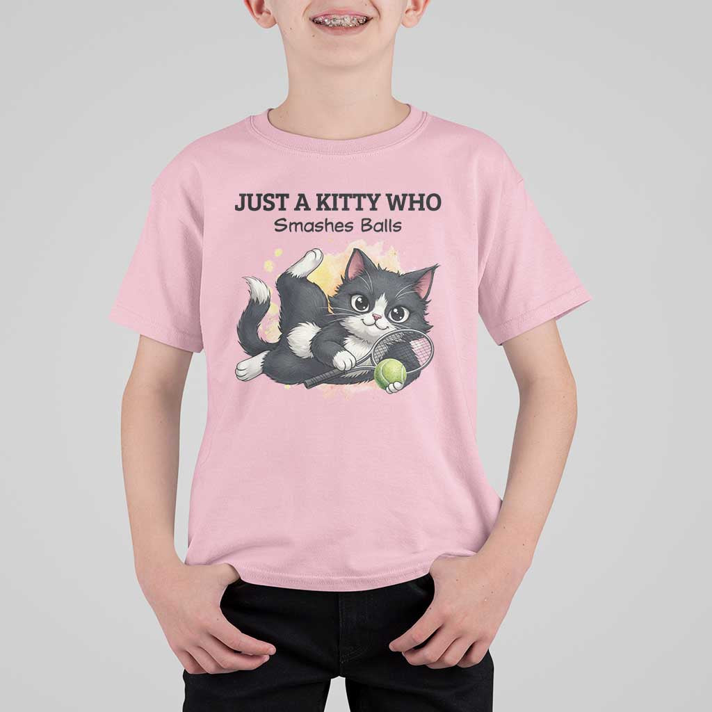 Just A Kitty Who Smashes Balls T Shirt For Kid Funny Tennis Cat Gift - Wonder Print Shop