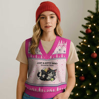Just A Kitty Who Smashes Balls V-Neck Knit Sweater Vest Funny Tennis Cat Gift - Wonder Print Shop