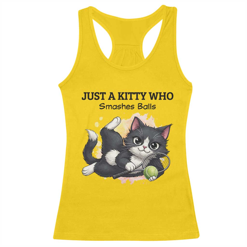 Just A Kitty Who Smashes Balls Racerback Tank Top Funny Tennis Cat Gift - Wonder Print Shop