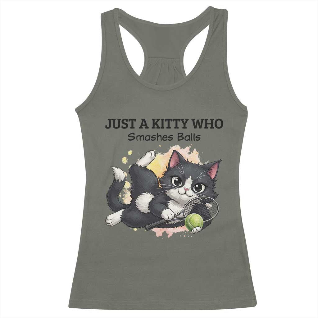Just A Kitty Who Smashes Balls Racerback Tank Top Funny Tennis Cat Gift - Wonder Print Shop
