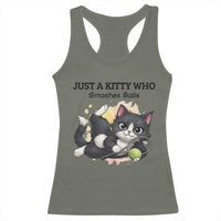 Just A Kitty Who Smashes Balls Racerback Tank Top Funny Tennis Cat Gift - Wonder Print Shop