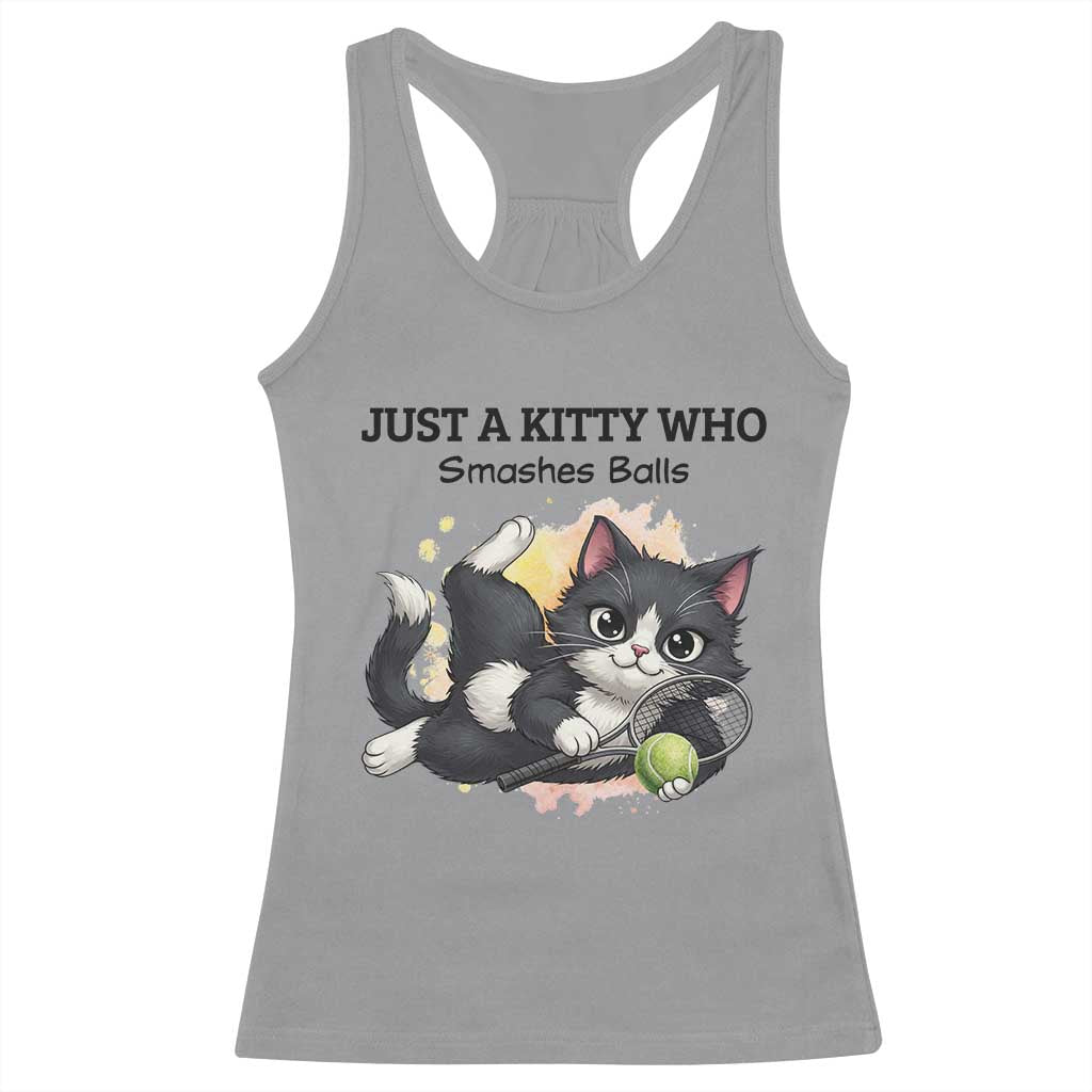 Just A Kitty Who Smashes Balls Racerback Tank Top Funny Tennis Cat Gift - Wonder Print Shop