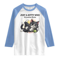 Just A Kitty Who Smashes Balls Raglan Shirt Funny Tennis Cat Gift - Wonder Print Shop