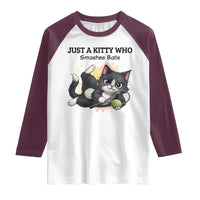 Just A Kitty Who Smashes Balls Raglan Shirt Funny Tennis Cat Gift - Wonder Print Shop