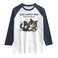 Just A Kitty Who Smashes Balls Raglan Shirt Funny Tennis Cat Gift - Wonder Print Shop