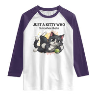 Just A Kitty Who Smashes Balls Raglan Shirt Funny Tennis Cat Gift - Wonder Print Shop