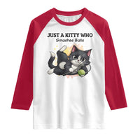 Just A Kitty Who Smashes Balls Raglan Shirt Funny Tennis Cat Gift - Wonder Print Shop