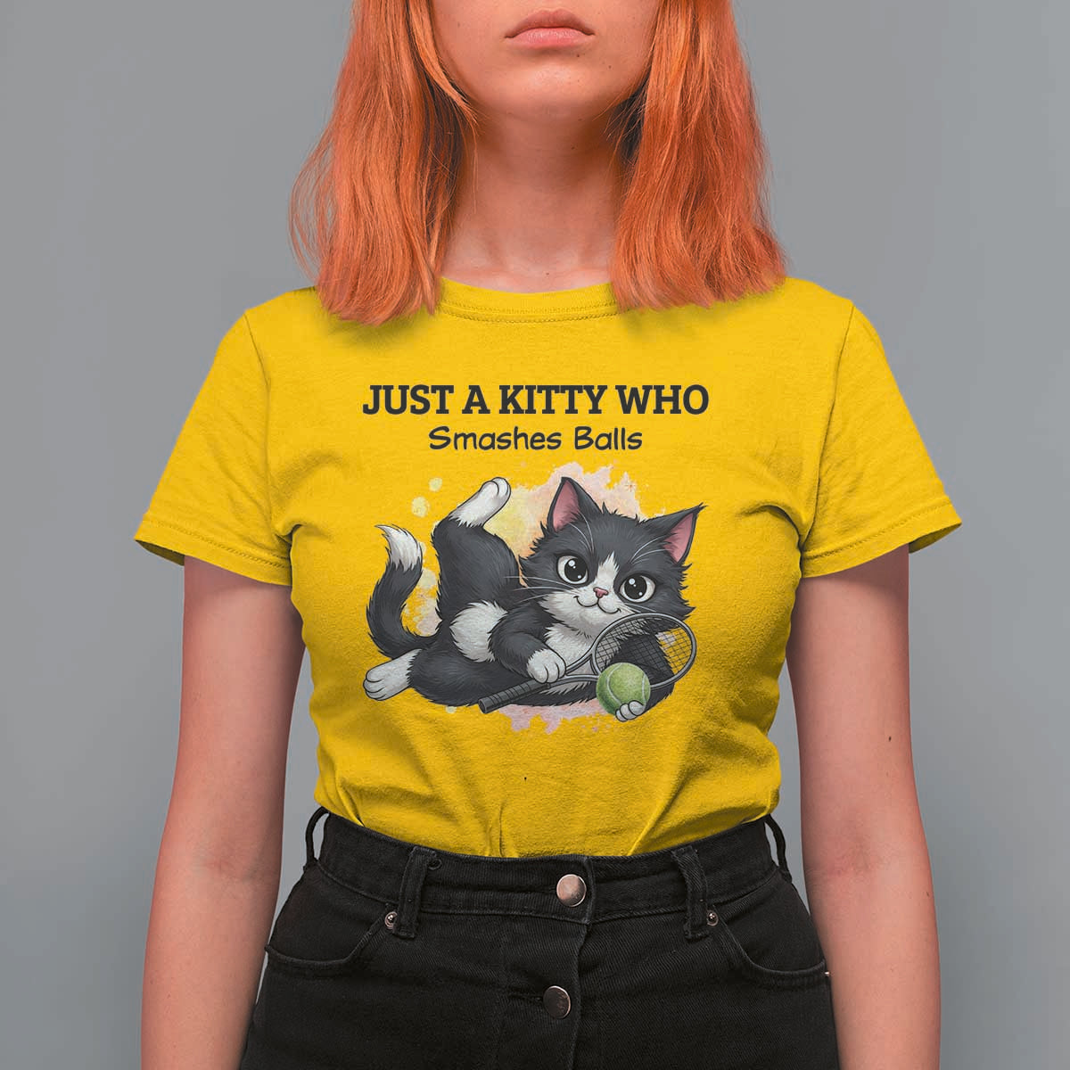 Just A Kitty Who Smashes Balls T Shirt For Women Funny Tennis Cat Gift - Wonder Print Shop