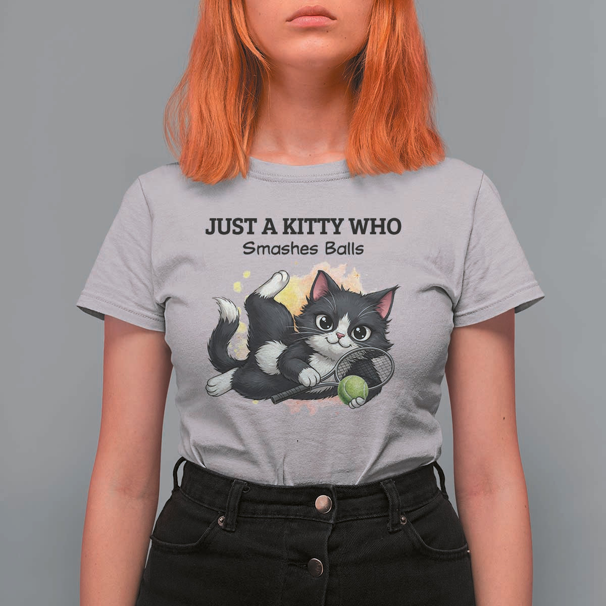 Just A Kitty Who Smashes Balls T Shirt For Women Funny Tennis Cat Gift - Wonder Print Shop