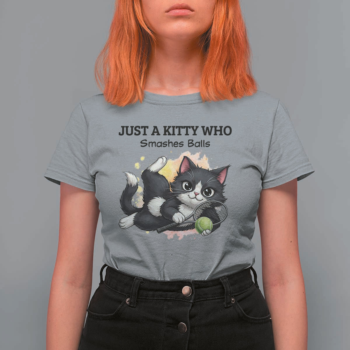 Just A Kitty Who Smashes Balls T Shirt For Women Funny Tennis Cat Gift - Wonder Print Shop