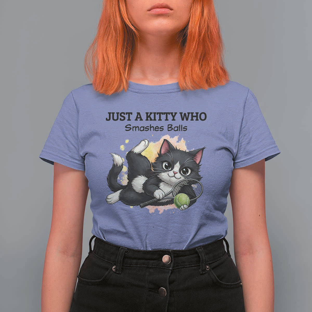Just A Kitty Who Smashes Balls T Shirt For Women Funny Tennis Cat Gift - Wonder Print Shop