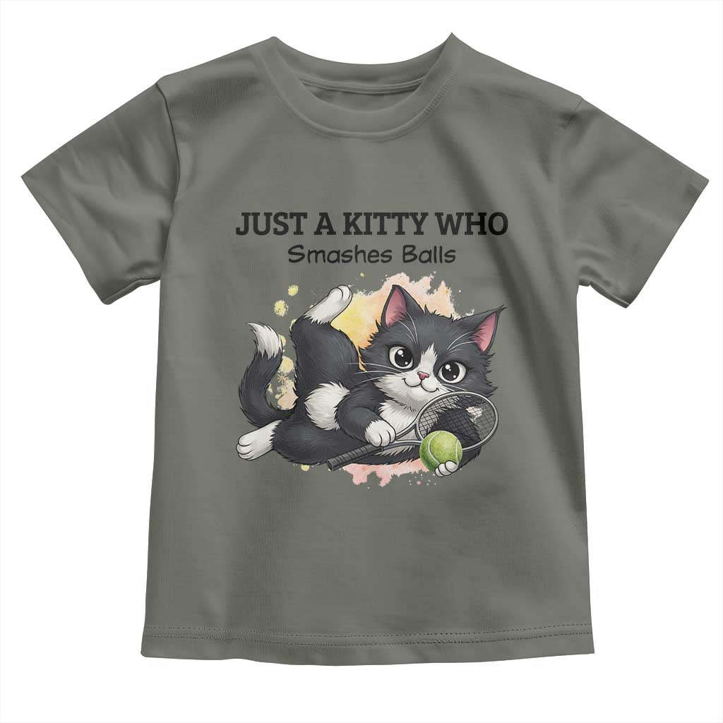Just A Kitty Who Smashes Balls Toddler T Shirt Funny Tennis Cat Gift - Wonder Print Shop