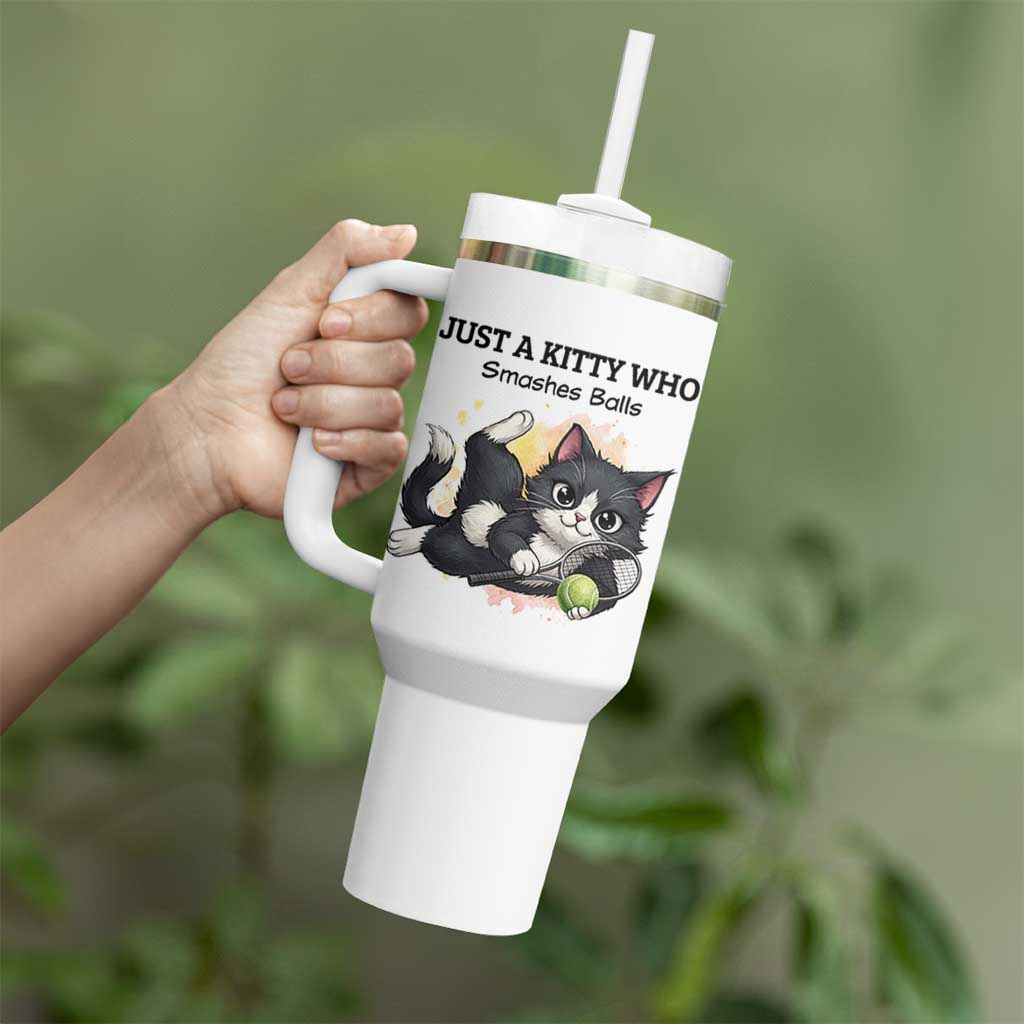 Just A Kitty Who Smashes Balls Tumbler With Handle Funny Tennis Cat Gift - Wonder Print Shop