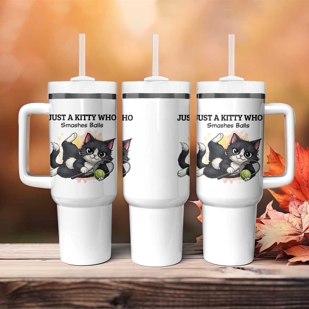 Just A Kitty Who Smashes Balls Tumbler With Handle Funny Tennis Cat Gift - Wonder Print Shop