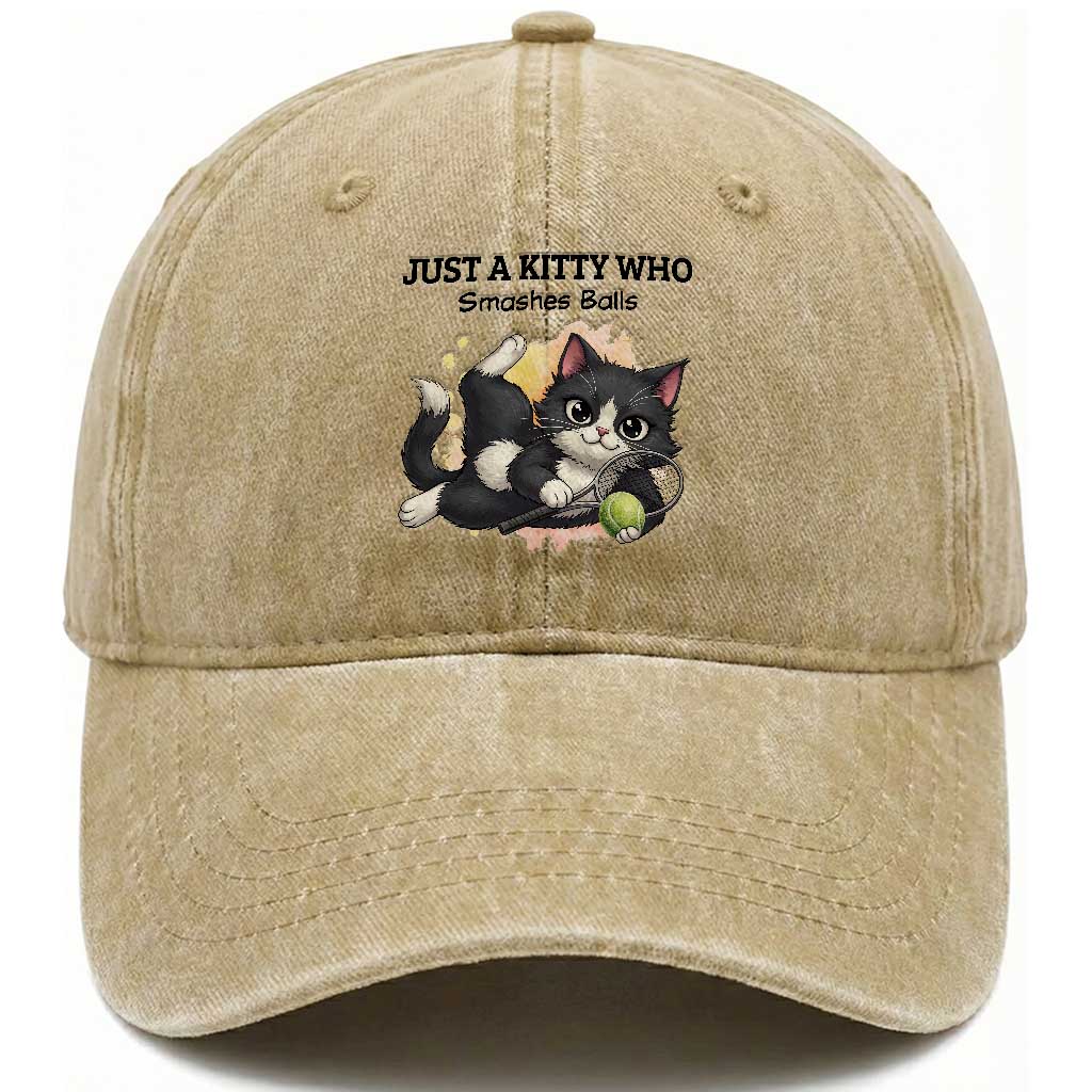 Just A Kitty Who Smashes Balls Washed Cotton Baseball Cap Funny Tennis Cat Gift
