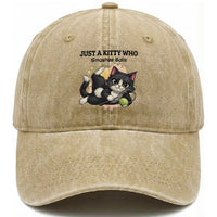 Just A Kitty Who Smashes Balls Washed Cotton Baseball Cap Funny Tennis Cat Gift