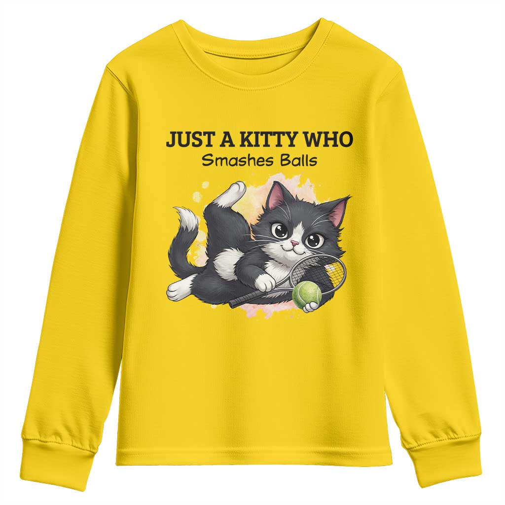 Just A Kitty Who Smashes Balls Youth Sweatshirt Funny Tennis Cat Gift - Wonder Print Shop