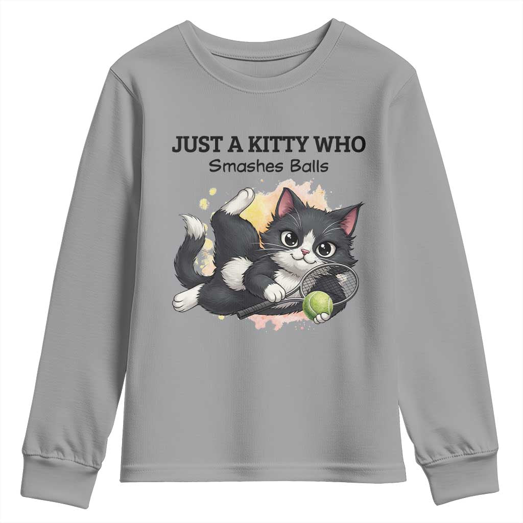 Just A Kitty Who Smashes Balls Youth Sweatshirt Funny Tennis Cat Gift - Wonder Print Shop