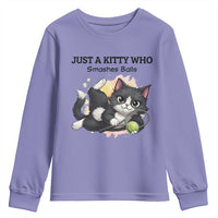 Just A Kitty Who Smashes Balls Youth Sweatshirt Funny Tennis Cat Gift - Wonder Print Shop