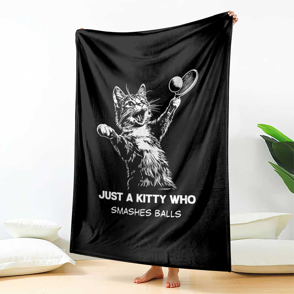 Funny Cat Plays Tennis Throw Blanket Just A Kitty Who Smashes Balls - Wonder Print Shop