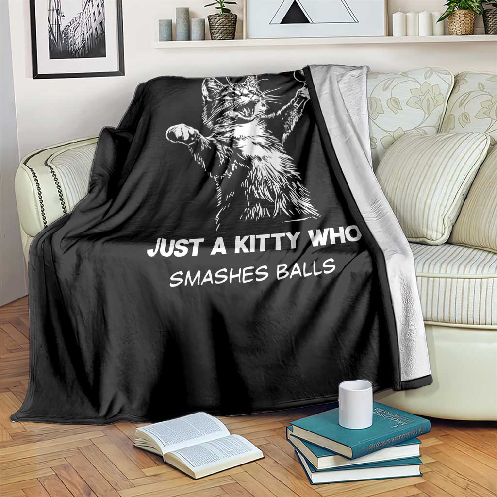 Funny Cat Plays Tennis Throw Blanket Just A Kitty Who Smashes Balls - Wonder Print Shop