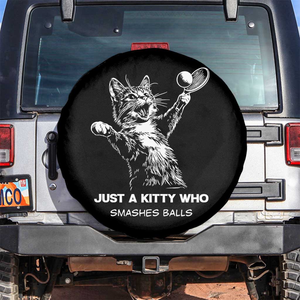 Funny Cat Plays Tennis Spare Tire Cover Just A Kitty Who Smashes Balls - Wonder Print Shop