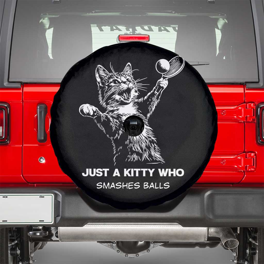 Funny Cat Plays Tennis Spare Tire Cover Just A Kitty Who Smashes Balls - Wonder Print Shop